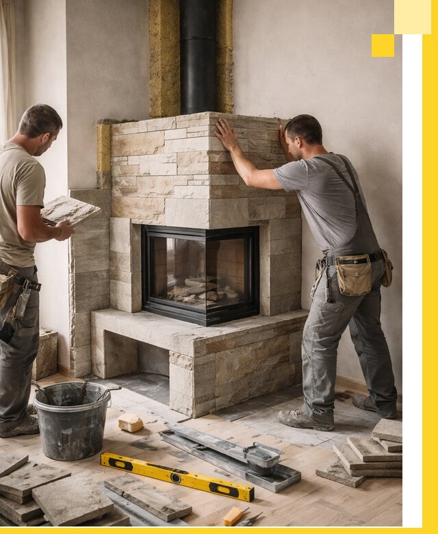 Угловые камины под ключ проект, монтаж и отделка в Электростали