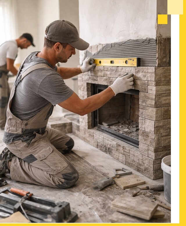 Облицовка каминов в Электростали, монтаж и отделка натуральным камнем