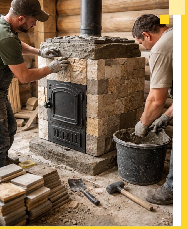 Облицовка банной печи под ключ в Электростали: камень и плитка