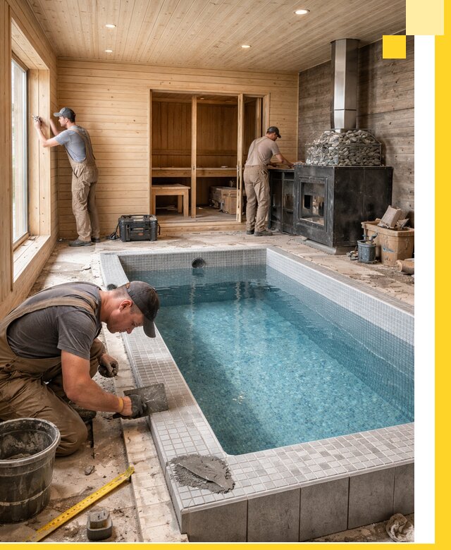 Проект бани с бассейном и сауной в Электростали под ключ