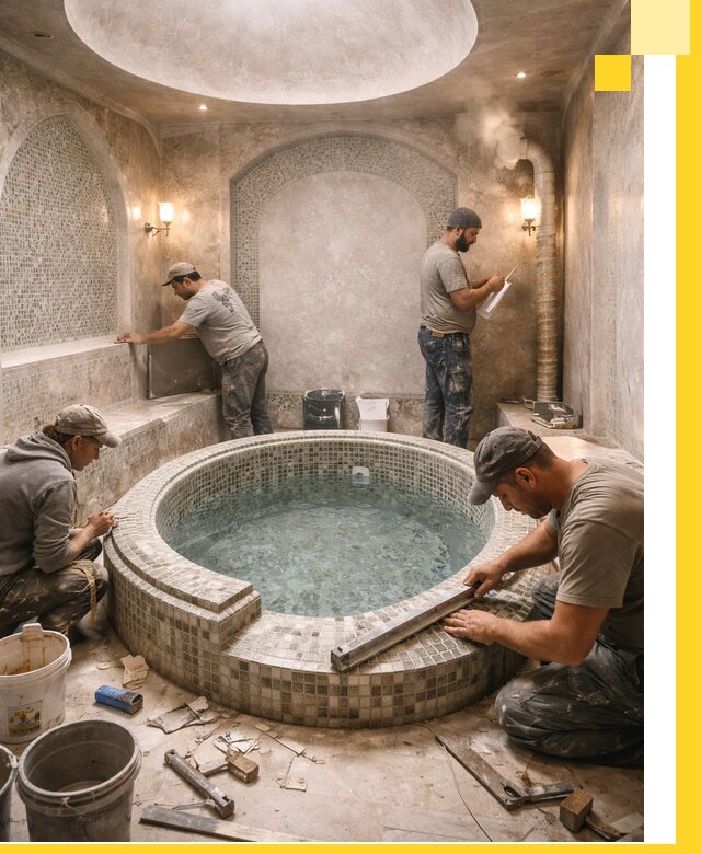 Профессиональное строительство хамама с бассейном в Электростали под ключ