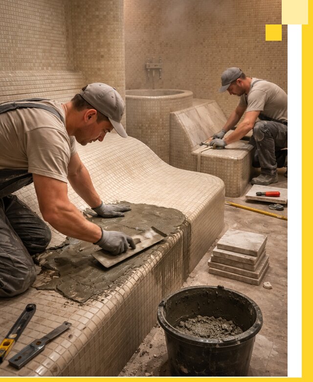 Лежаки для хамама под ключ в Электростали, проект и монтаж